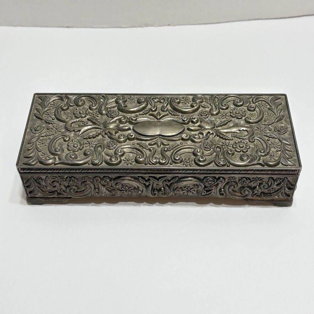 VINTAGE - GODINGER 1992 SILVER PLATED RECTANGULAR JEWELRY BOX WITH SOFT LINING